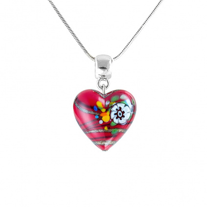 Red Flower necklace with a unique design in Lampglas pearl