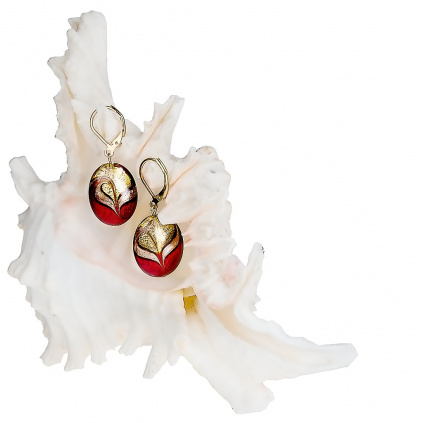 Noblesní dámské náušnice Red Sea s 24kt zlatem v perlách Lampglas
