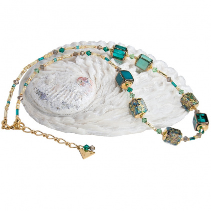 Náhrdelník Emerald Oasis s 24karátovým zlatem v perlách Lampglas