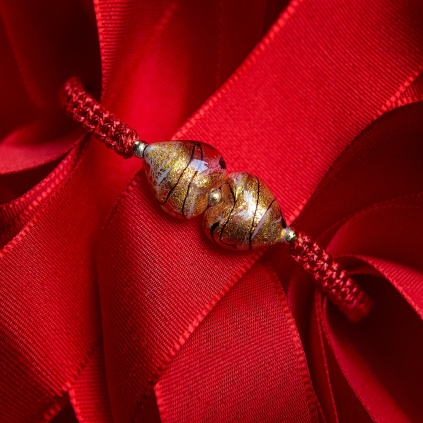 Náramek Double Peach Fuzz-Red s 24karátovým zlatem v perlách Lampglas