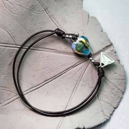 Náramek Turquoise Whisper Black s 24karátovým zlatem v perle Lampglas