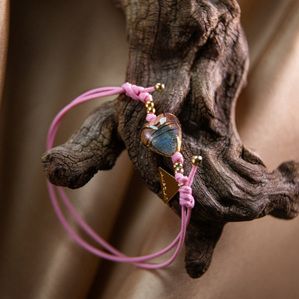 Bracelet Glamorous Love Pink with 24K gold in Lampglas pearl