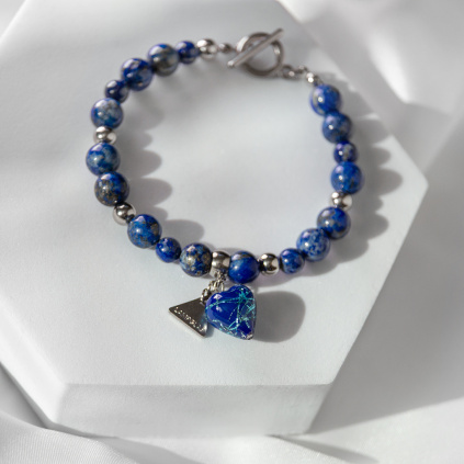 Bracelet Sapphire Diva with sterling silver in Lampglas pearl and lapis lazuli