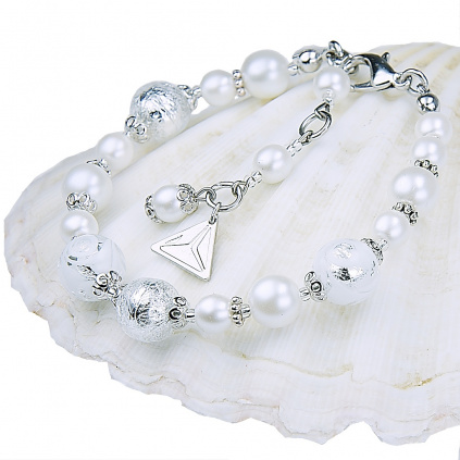 Náramek s pelami Lampglas s ryzím stříbrem White Lace