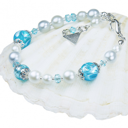 Náramek Blue Lace s perlami Lampglas s ryzím stříbrem