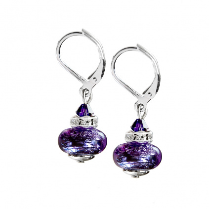Dámské náušnice Violet Diamond s perlami Lampglas