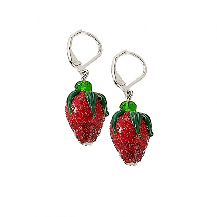 Baby Strawberry rhodium-plated earrings with Lampglas pearls