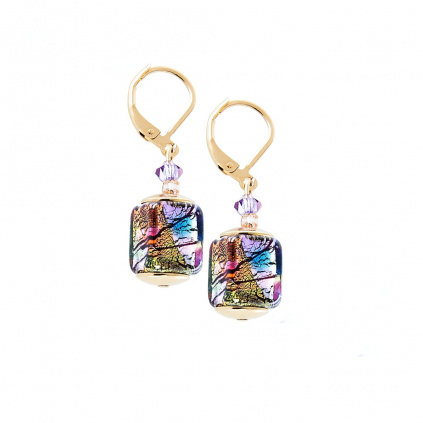 Gold Cubes Mysterious Earrings in 24K gold and sterling silver lampglas pearls