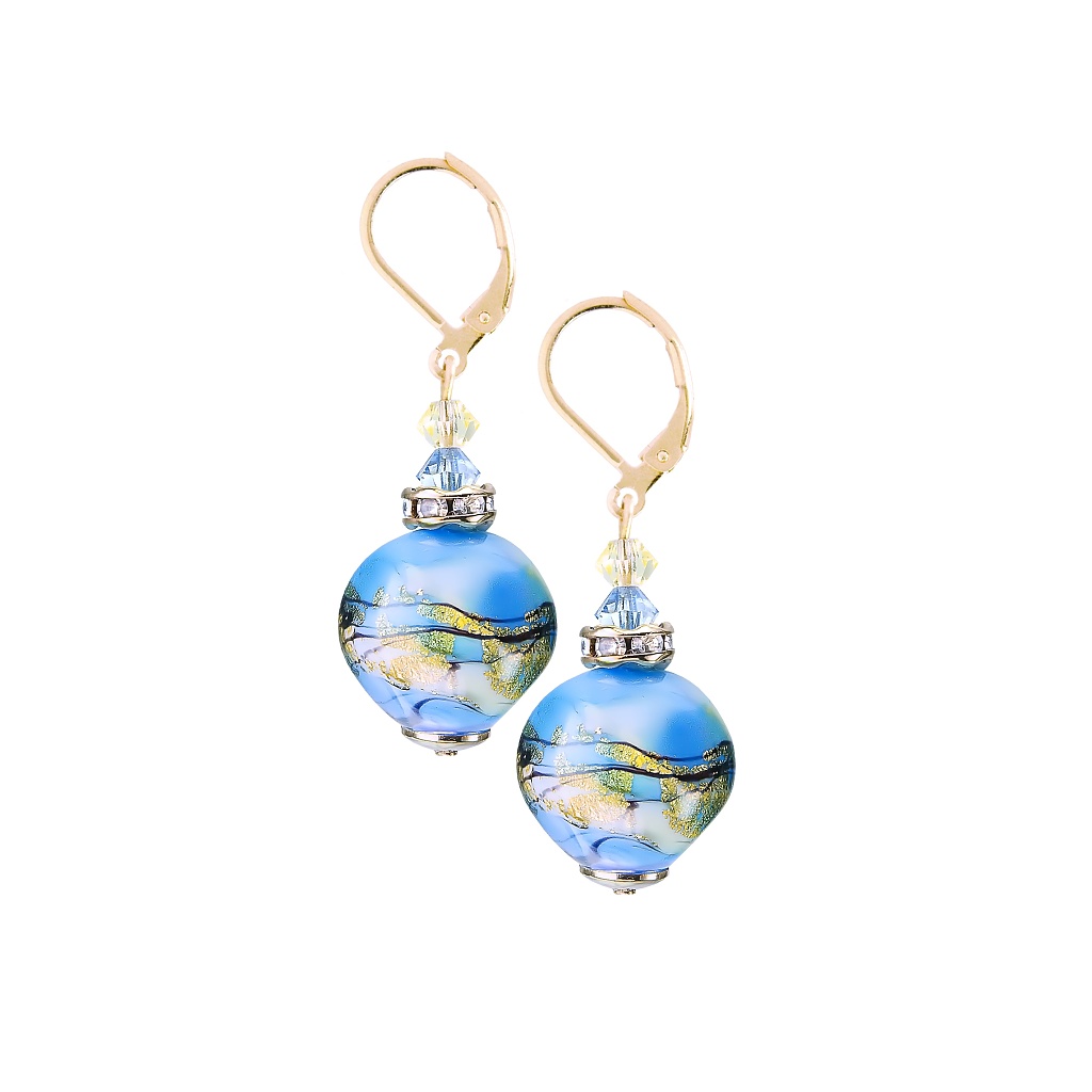 Sea Sun earrings with 24K gold in Lampglas pearl
