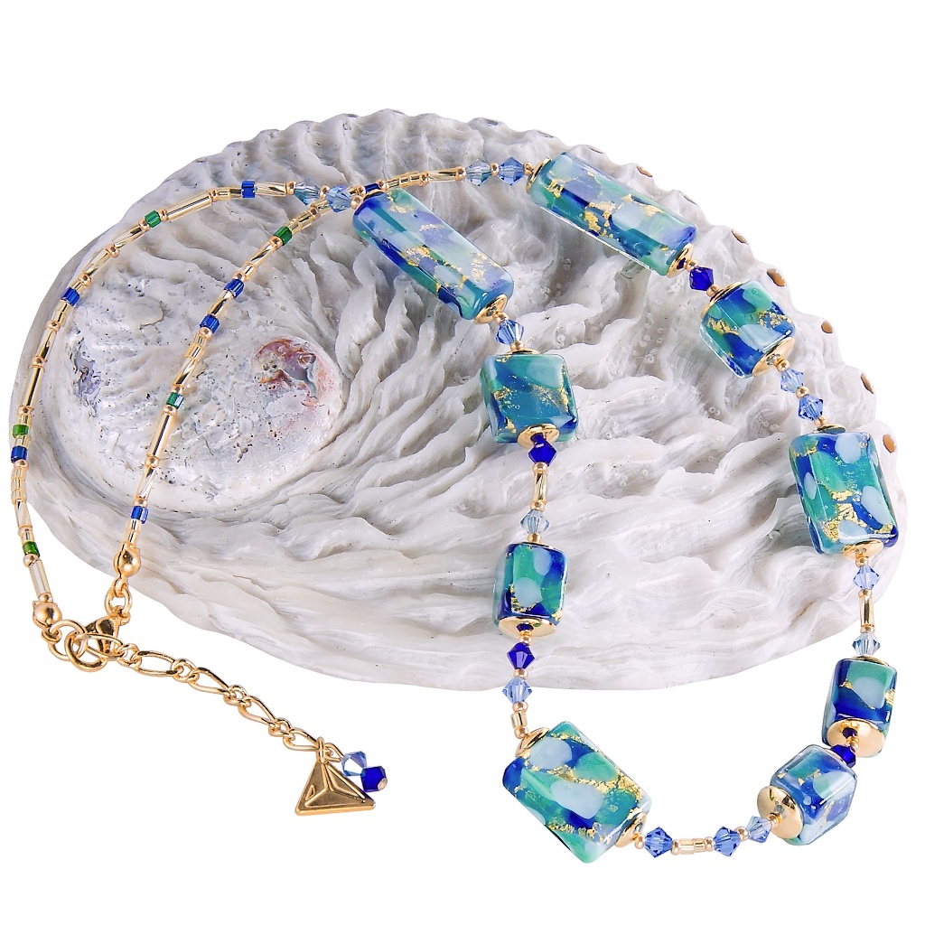 Cubic World necklace with 24k gold in Lampglas pearls