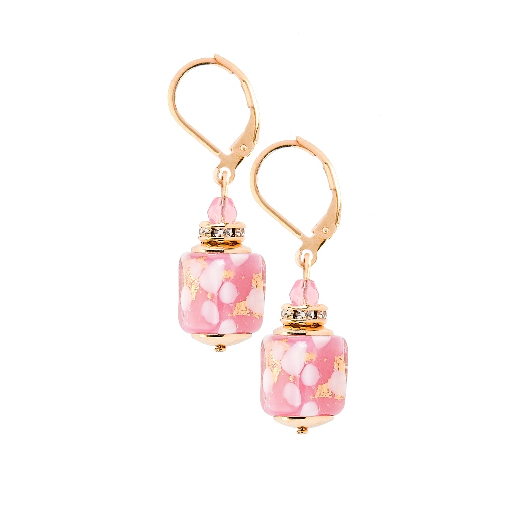 Náušnice Dream of Pink s 24karátovým zlatem v perlách Lampglas