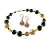 Beastly set of Golden Tiger necklace and earrings with Lampglas pearl