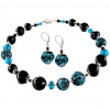 Turquoise Icon frosty set of necklace and earrings with Lampglas pearl