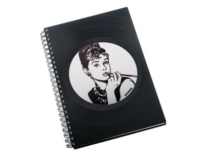 Zápisník z vinylových desek A5 - bez linek - Audrey Hepburn