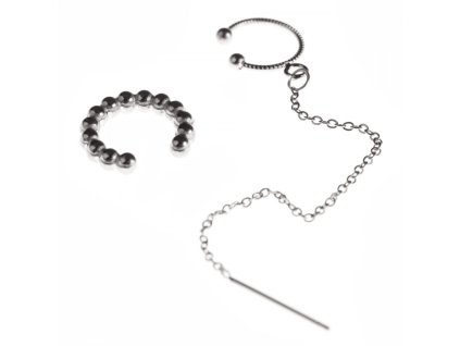 Set záušnice s průvlekem a earcuff (Barva Stříbrná)