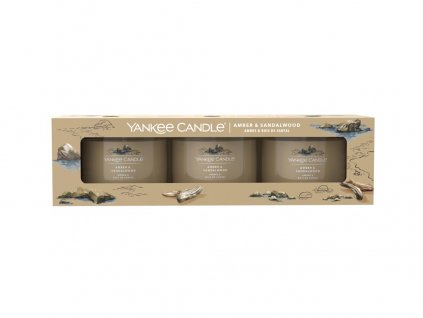 Yankee Candle 3x votívna sviečka v skle Amber & Sandalwood