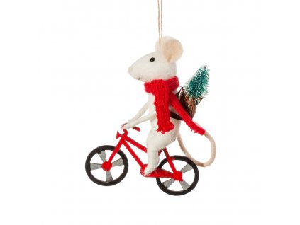 HOBXM110 A Bicycle Delivery Mouse Felt Decoration