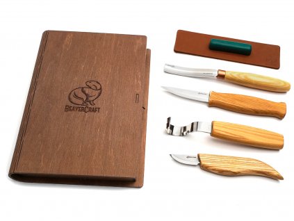 BeaverCraft S43-Buch – Professionelles Set zum Schnitzen von Löffeln und Kuksa mit Messern und Streichriemen