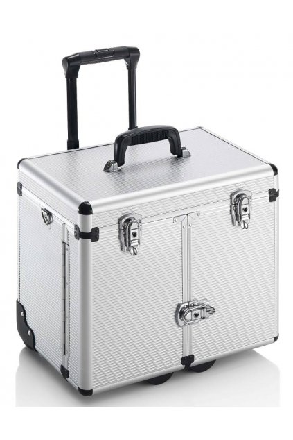 Kadeřnický a kosmetický kufr SILVER LINE na kolečkách, ALU stříbrný