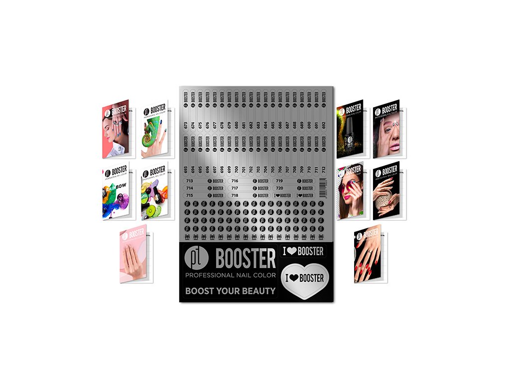 Platinum BOOSTER Color Chart Stickers - polepky na vzorníky pro barvy (673-720) + 10ks věrnostních kartiček