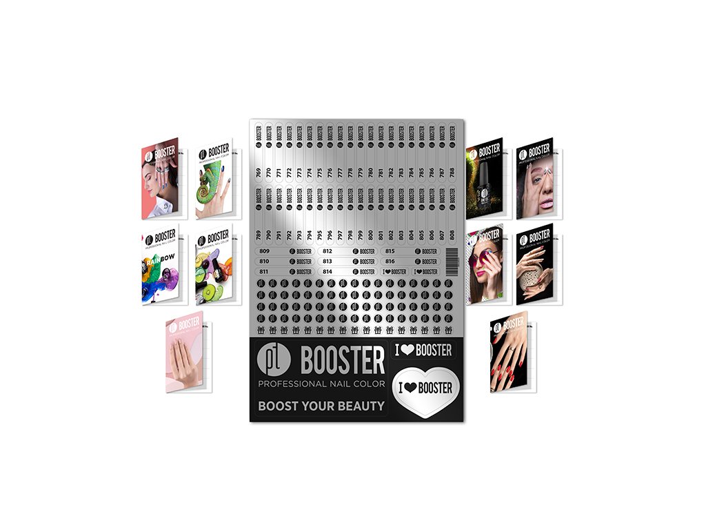 Platinum BOOSTER Color Chart Stickers - polepky na vzorníky pro barvy (769-816) + 10ks věrnostních kartiček
