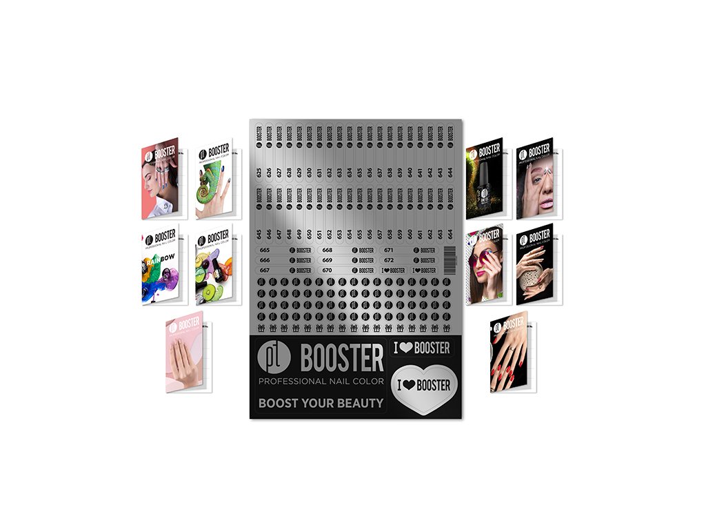 Platinum BOOSTER Color Chart Stickers - polepky na vzorníky pro barvy (625-672) + 10ks věrnostních kartiček
