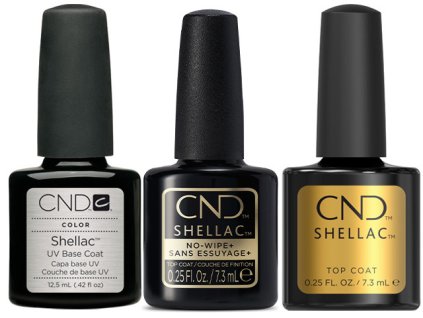 CND 3 za cenu 1: CND SHELLAC UV Base (12,5 ml), Original a No-Wipe Top (2×7,3 ml)