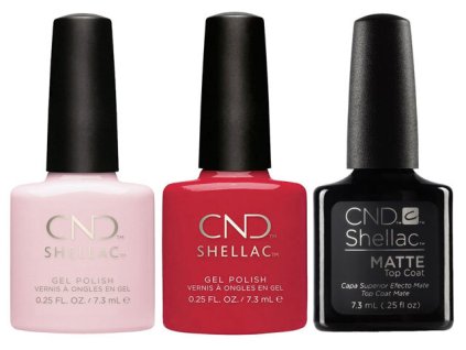 CND Sada CND SHELLAC Matte Red 3x7.3ml – Matte Top, Wildfire, Beau – bonusový dárek