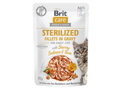 1179 brit care cat sterilized fillets in gravy with savory salmon tuna 85 g