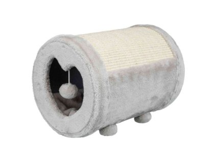 Škrábací válec,  ø 27 × 39 cm, plyš/sisal, šedá