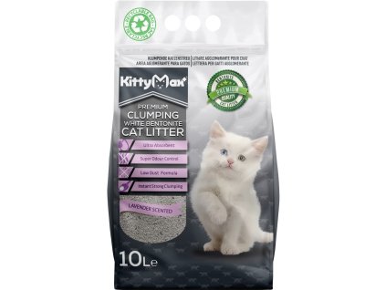 KittyMax hrudkující, bezprašný bílý bentonit Lavender 10l