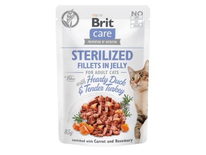 33663 1200 1200 brit care cat sterilized fillets in jelly with hearty duck tender turkey 85 g