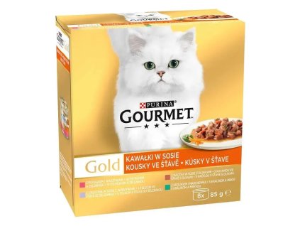 GOURMET GOLD multipack kachna s olivami pstruh se zeleninou králík s mrkví telecí se zeleninou ve šťávě