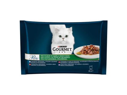 GOURMET Perle multipack mini filetky telecí se zeleninou zvěřina se zeleninou hovězí s mrkví pstruh se špenátem ve šťávě