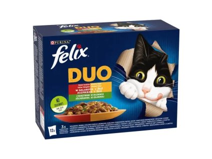 Felix Fantastic DUO multipack s hovězím a drůbežím se zelenými fazolkami, s jehněčím a kuřetem s rajčaty, s krůtou a kachnou s mrkví, s vepřovým a zvěřinou s cuketou v želé 12x85g