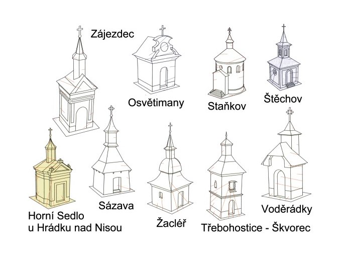 kapličky - pohlednice - 9 ks