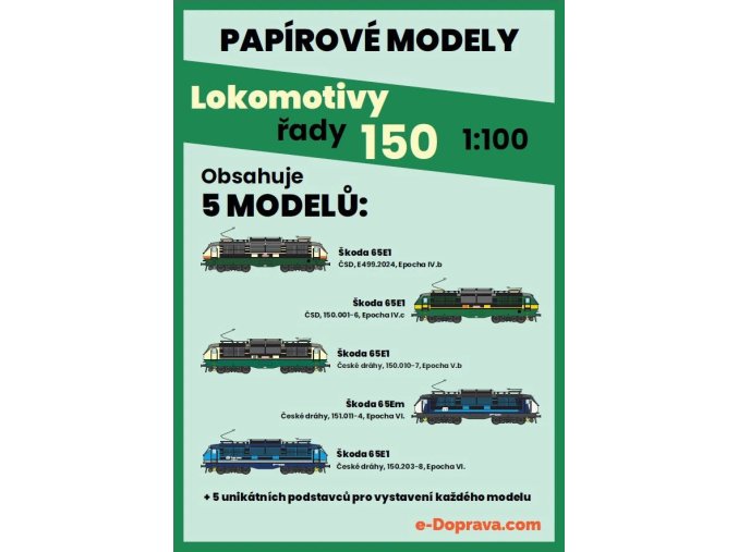 lokomotiva Škoda 65E1 - ř. 150 - 5 různých verzí