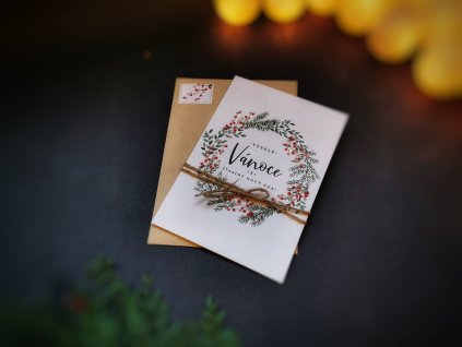 Vánoční přání s provázkem (Barva Zelené)