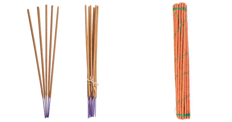 Vonné tyčinky, srovnání typu s jádrem (bambusovou štěpinou) a bez jádra. Vonné tyčinky, srovnání typu s jádrem (bambusovou štěpinou) a bez jádra.