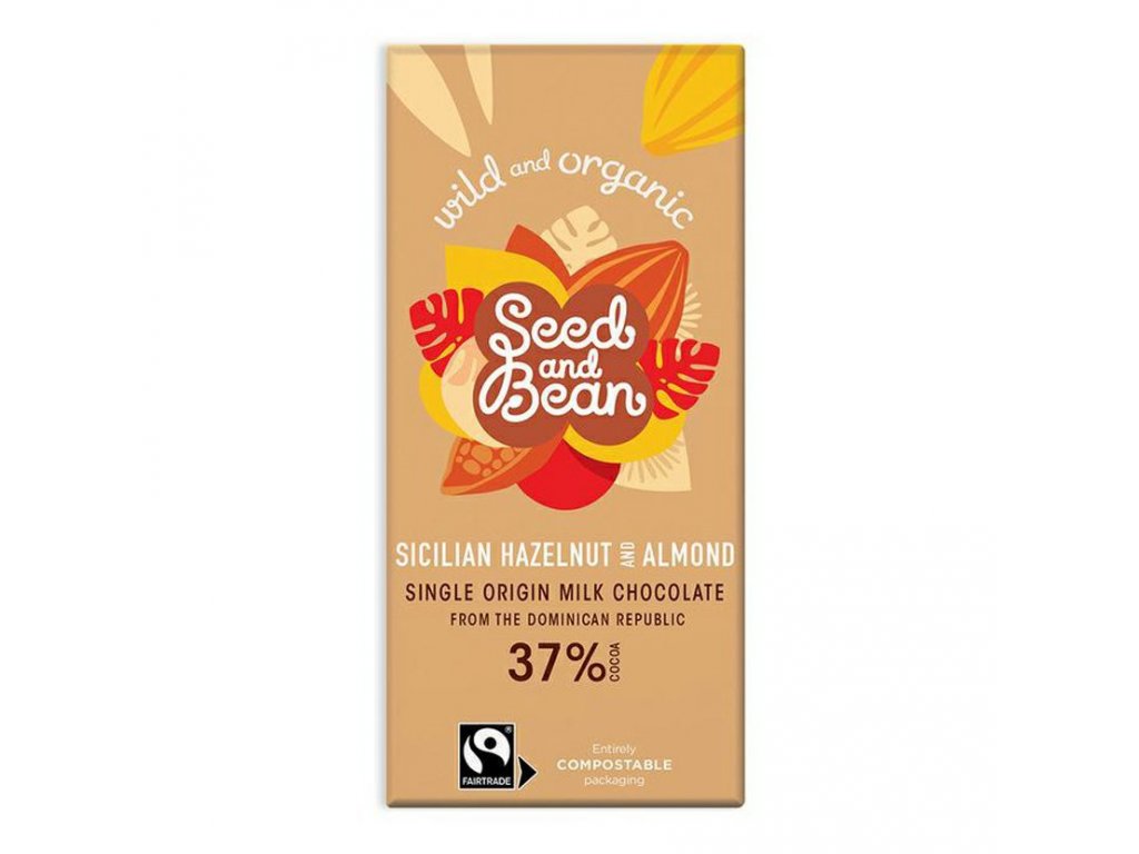 Seed&Bean BIO mlecna cokolada s chuti liskovych orisku a mandli 85g 1