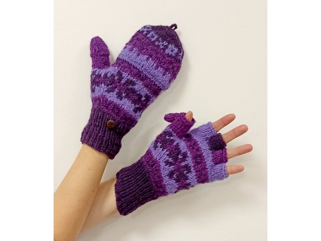 vlnene rukavice fialove