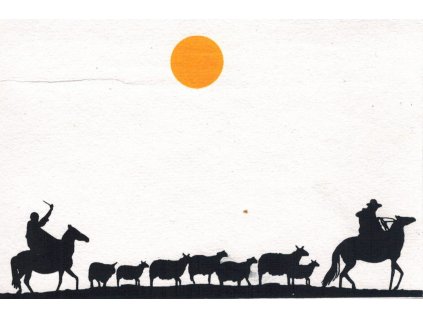 Přání s nomády - dva muži na koních se stádem koz