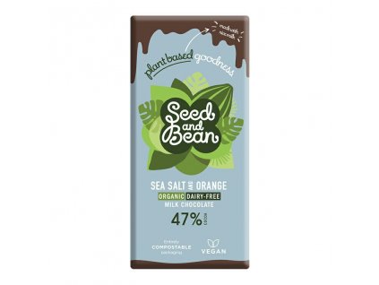 Seed&Bean BIO ryzova mlecna VEGAN cokolada s pomerancem a morskou soli 47% 75g