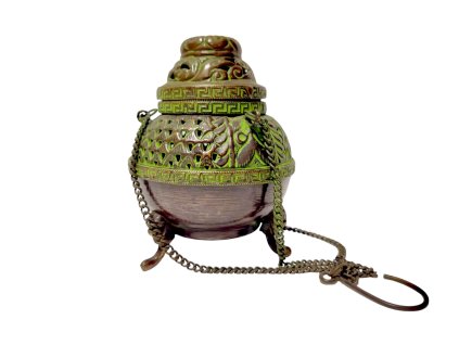 Kadidelnice závěsná zelená kulatá s ornamenty