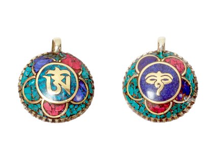 Amulet s vykládanými kameny Óm / Buddhovy oči