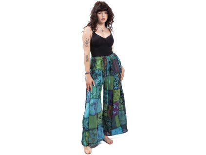 Maxi patchwork kalhoty boho style modré