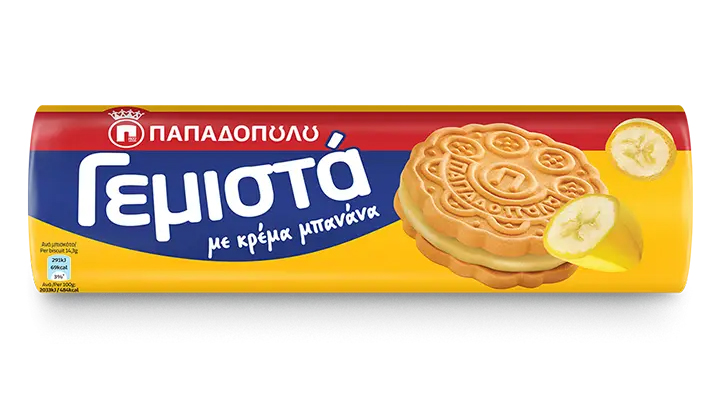 Papadopoulou sušenky GEMISTA plněné banánovým krémem 200g
