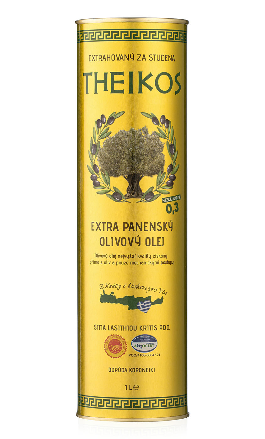 Theikos Kréta Extra panenský olivový olej 0,3% 1l – plech