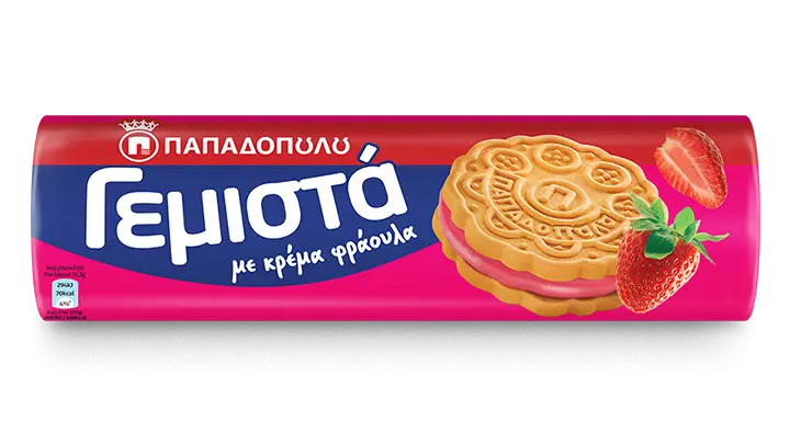Papadopoulou sušenky GEMISTA plněné jahodovým krémem 200g