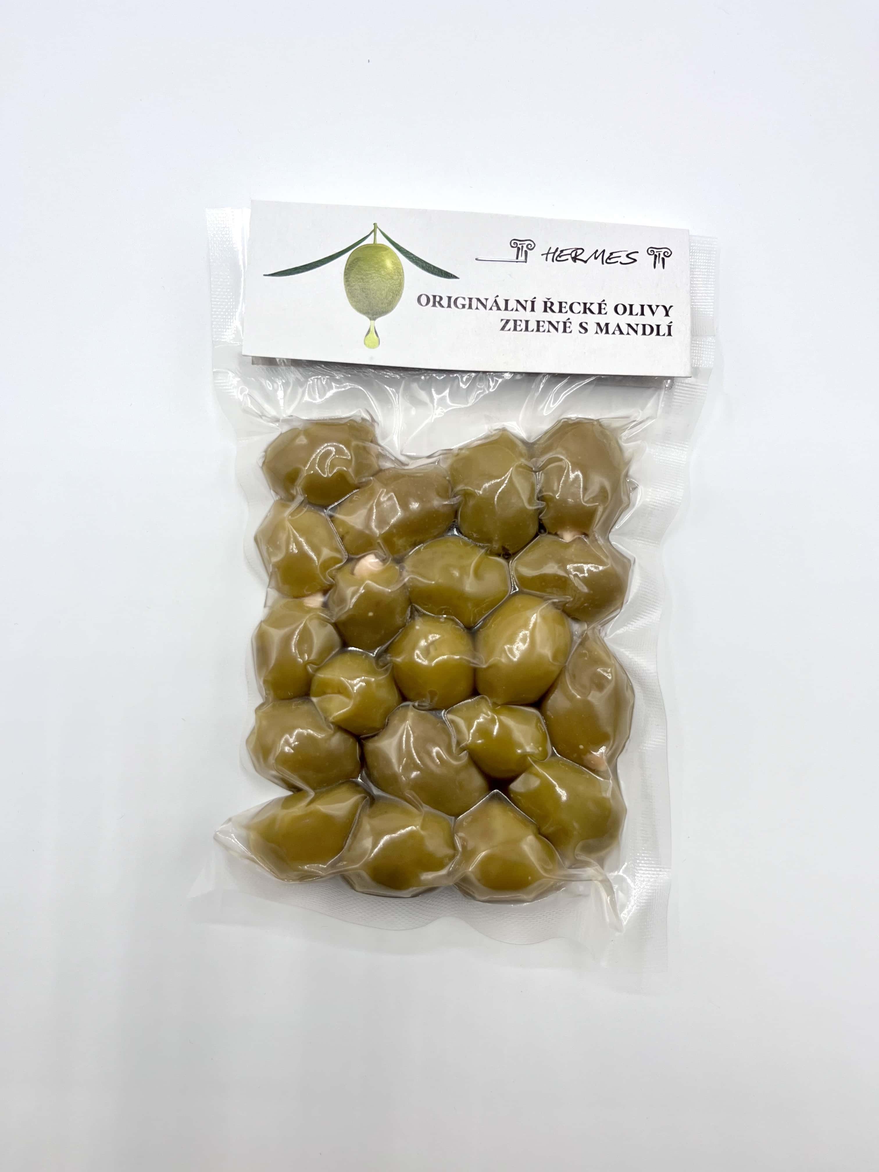 Hermes zelené olivy bez pecky s mandlí vakuum 150g